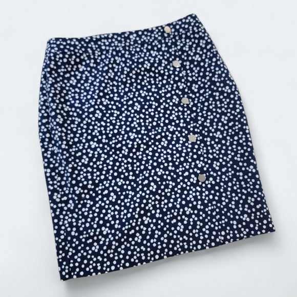 Talbots Navy Polka Dot Skirt Size 8 Front Buttons Cotton Blend - Picture 1 of 15
